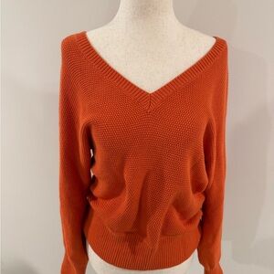 Anthropologie Vibrant Orange V-Neck Slouchy Sweater